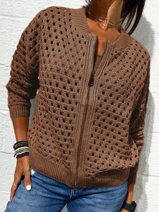 Full Size Crochet Knit Zip-Up Cardigan Plus Size