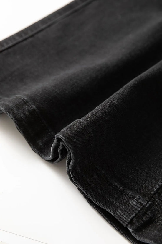 Button Fly Side Split Denim Midi Skirt