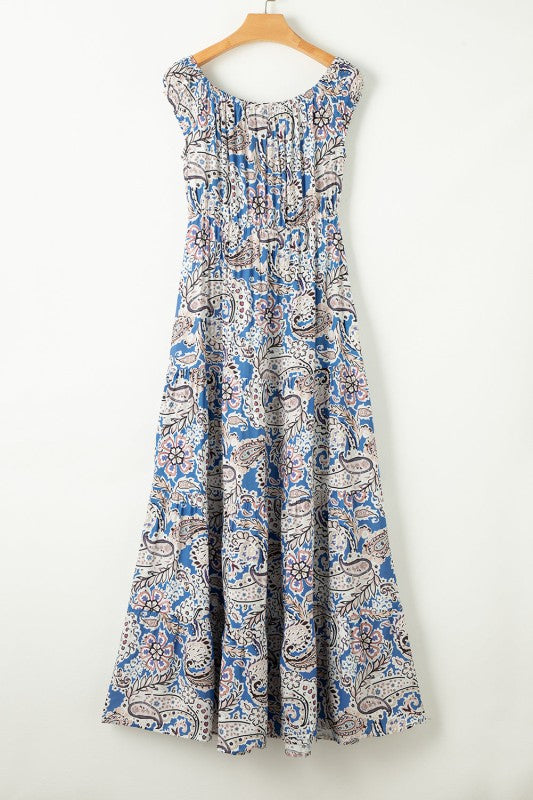 Boho Paisley Off-Shoulder Maxi Dress