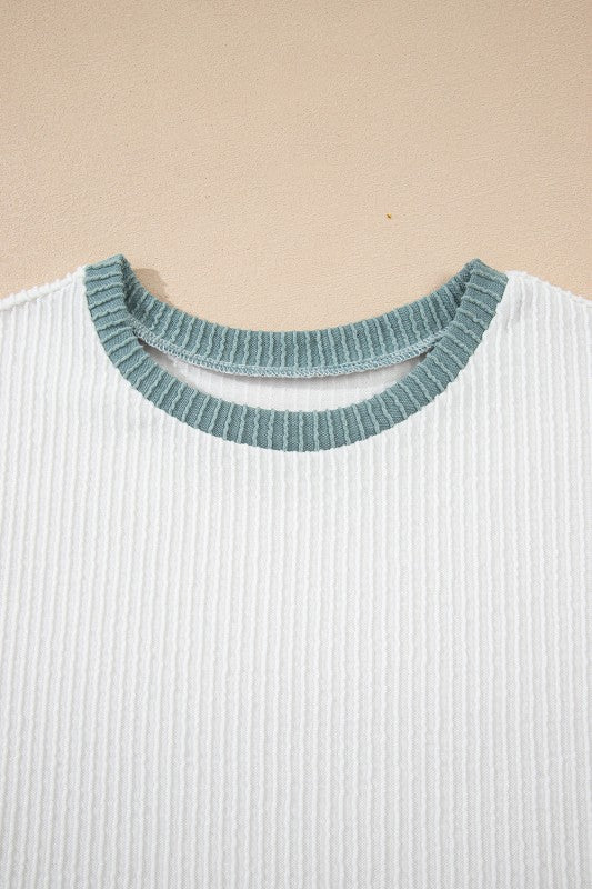 Colorblock Corded Knit Crew Neck Tee