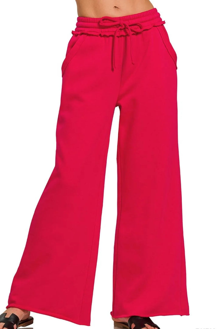 Zenana Fleece Exposed Seam Wide Leg Womens Sweatpants