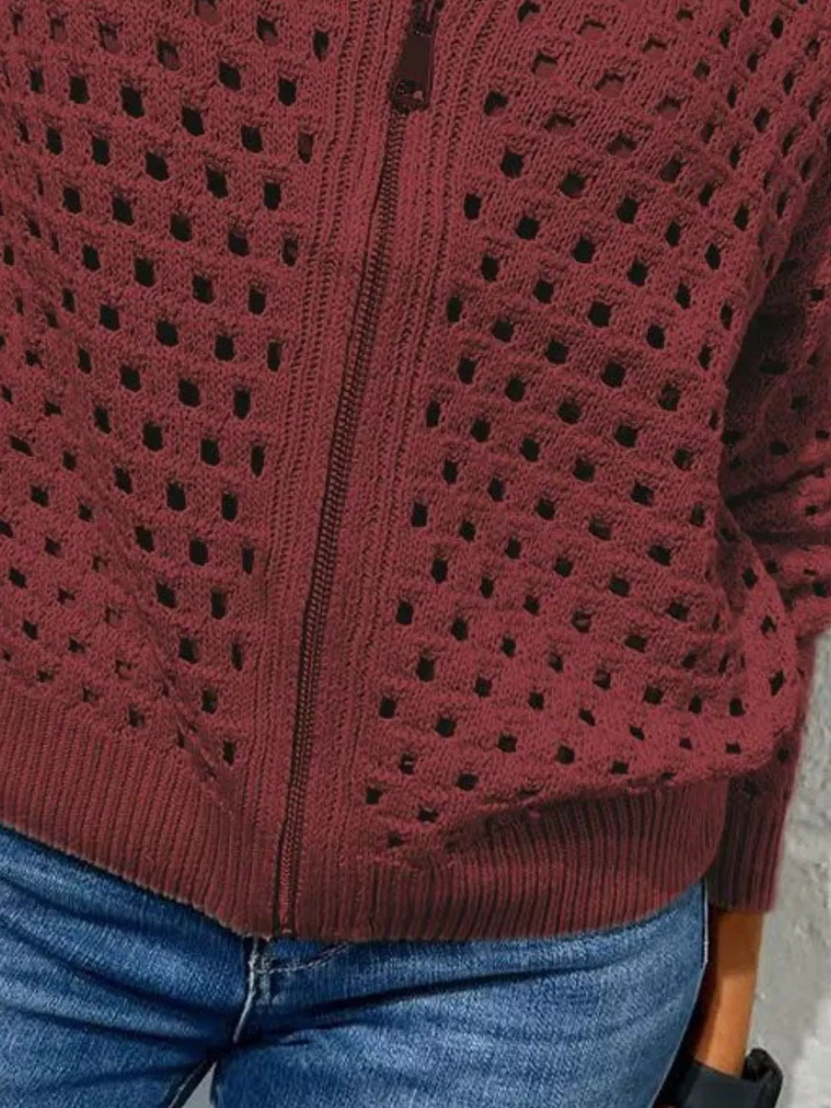 Full Size Crochet Knit Zip-Up Cardigan Plus Size