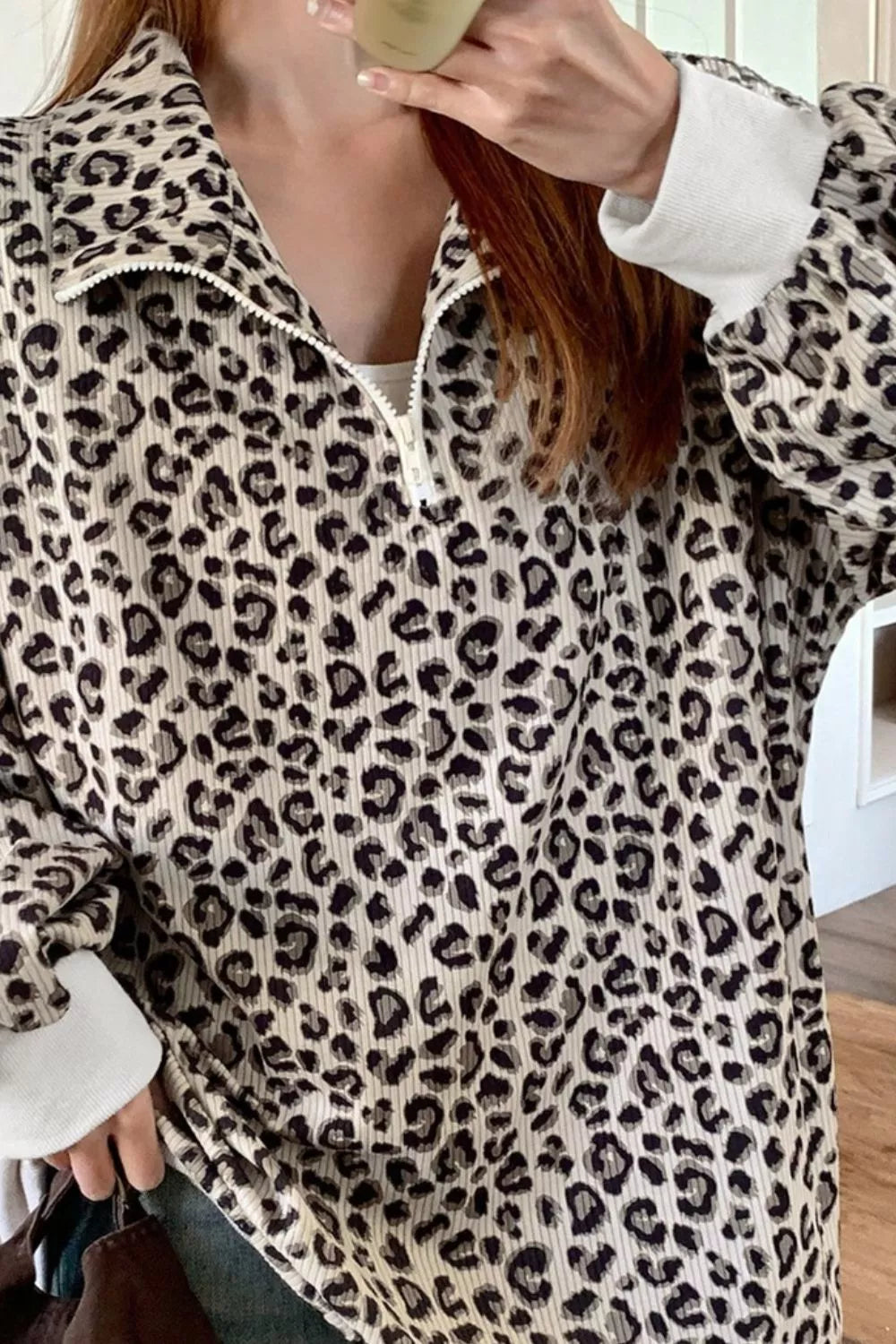 Leopard Print Quarter-Zip Sweatshirt