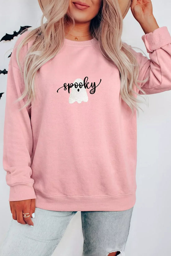 Halloween Ghost Graphic Round Neck Sweatshirt