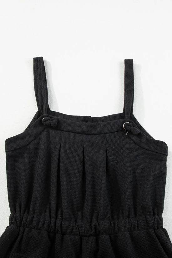 Knotted Straps Button Textured Drawstring Jumpsuit