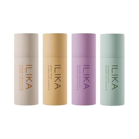 ILIKA Lip Balm, Organic,100% Plant-Based, 2X Volume, Low CO2e - COSMOS Certified Organic, PETA Certified Vegan & Cruelty-Free, Biodegradable Tube 4 Pack, Essential Collection