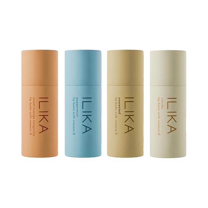 ILIKA Lip Balm Organic, 100% Plant-Based, 2X Volume, Low CO2e - COSMOS Certified Organic, PETA Certified Vegan & Cruelty-Free, Biodegradable Tube 4 Pack, Classic Collection