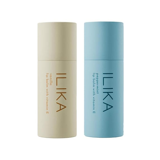 ILIKA Lip balm Organic, Vegan, Plastic-free, 100% Plant-based, 2X Volume, COSMOS Certified Organic, PETA Certified Vegan & Cruelty-Free 2 Pack, Vanilla & Peppermint