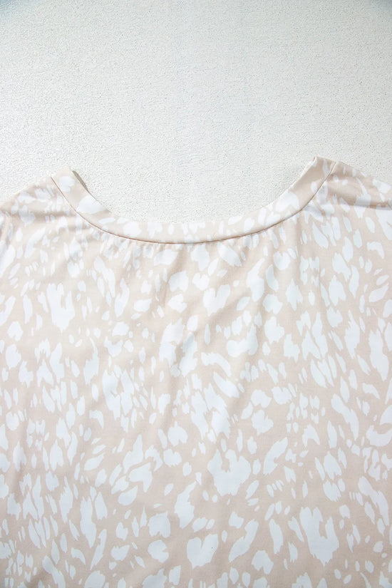 Leopard Print V Neck Side Slit Loose Fit T Shirt