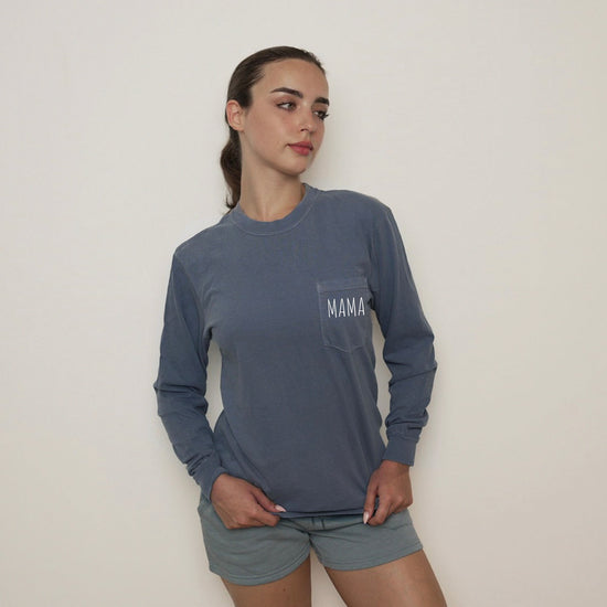 Comfort Colors Mama mom Pocket Long Sleeve Shirt (Cute)