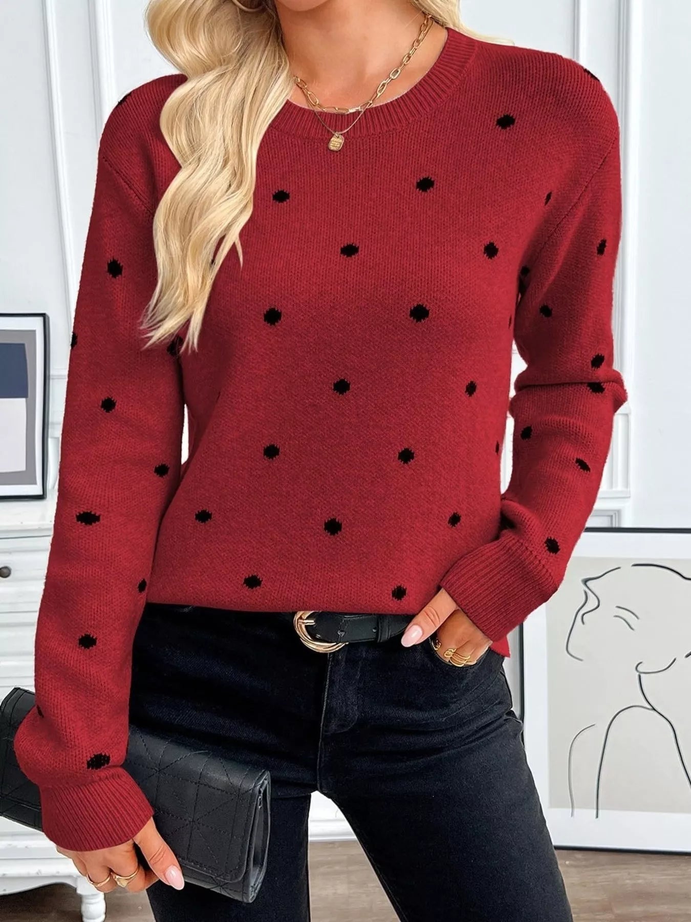 Polka Dot Crew Neck Sweater