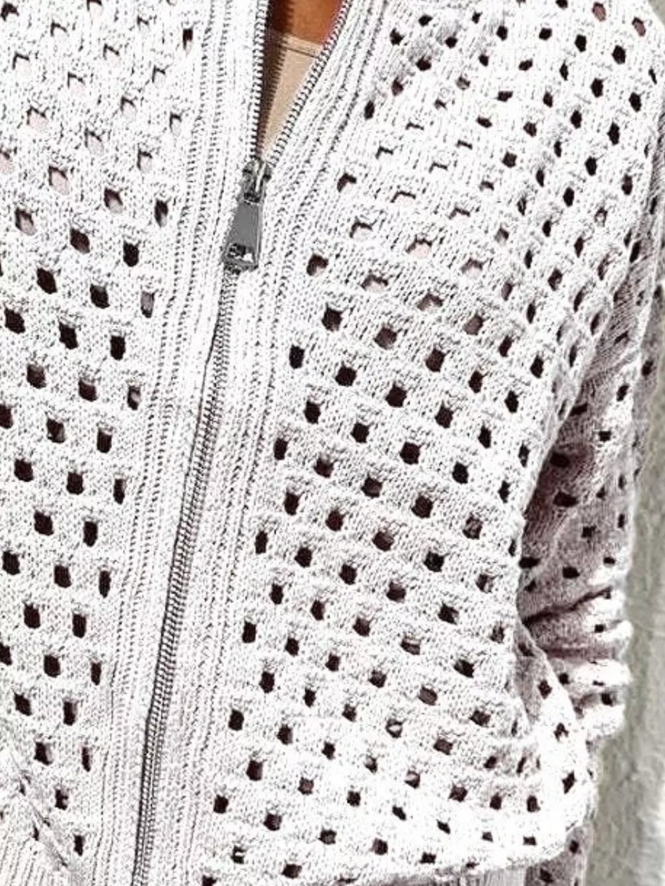 Full Size Crochet Knit Zip-Up Cardigan Plus Size