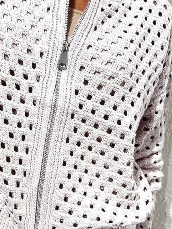 Full Size Crochet Knit Zip-Up Cardigan Plus Size