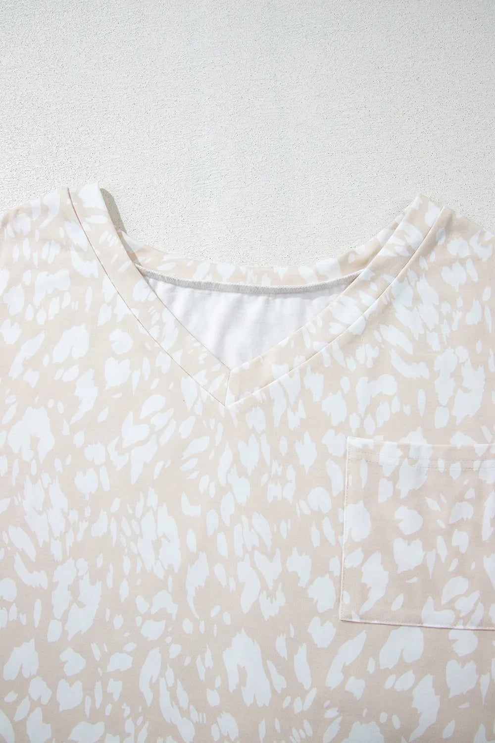 Leopard Print V Neck Side Slit Loose Fit T Shirt