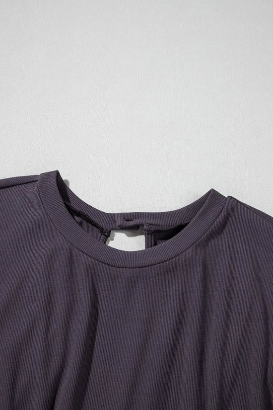 Knit Open Back Cap Sleeve Drawstring Romper