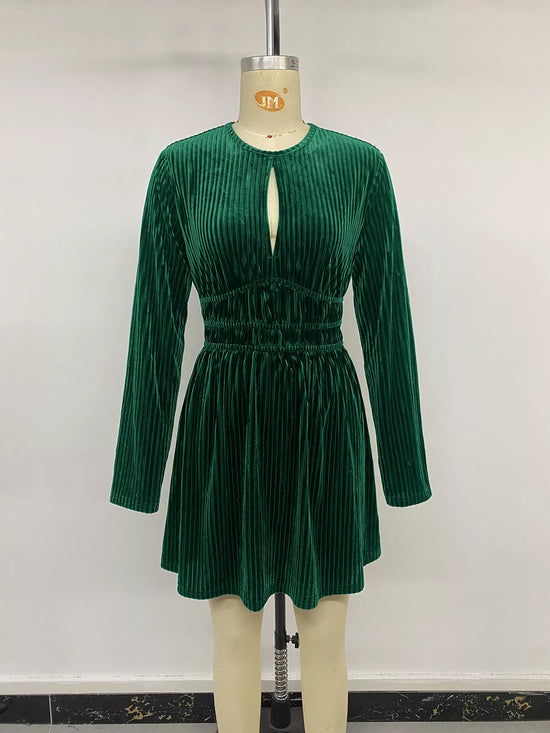 Ribbed Keyhole Long Sleeve Mini Dress