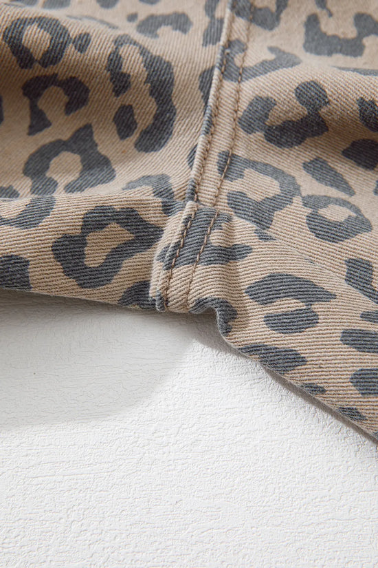 Leopard Printed Drawstring Waist Pocketed Wide Leg Jeans