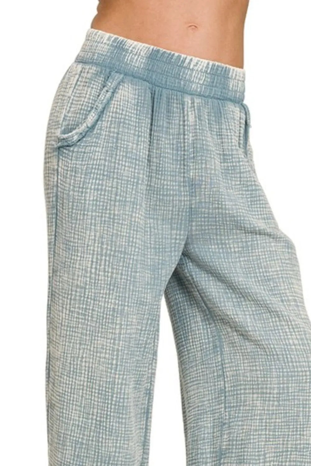 Zenana Washed Double Gauze Elastic Band Waist Womens Pants