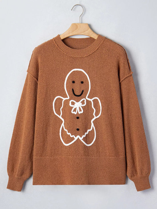 Oversized Drop Shoulder Round Neck Christmas Sweater