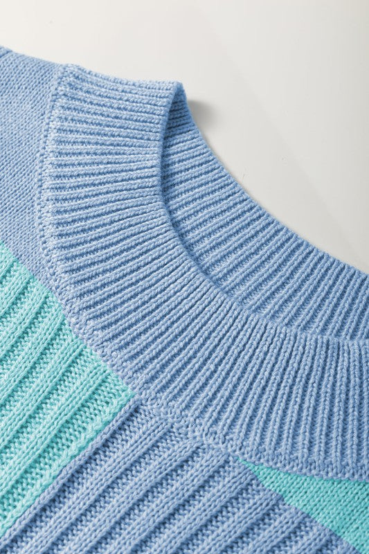 Checker Colorblock Crewneck Short Sleeve Sweater