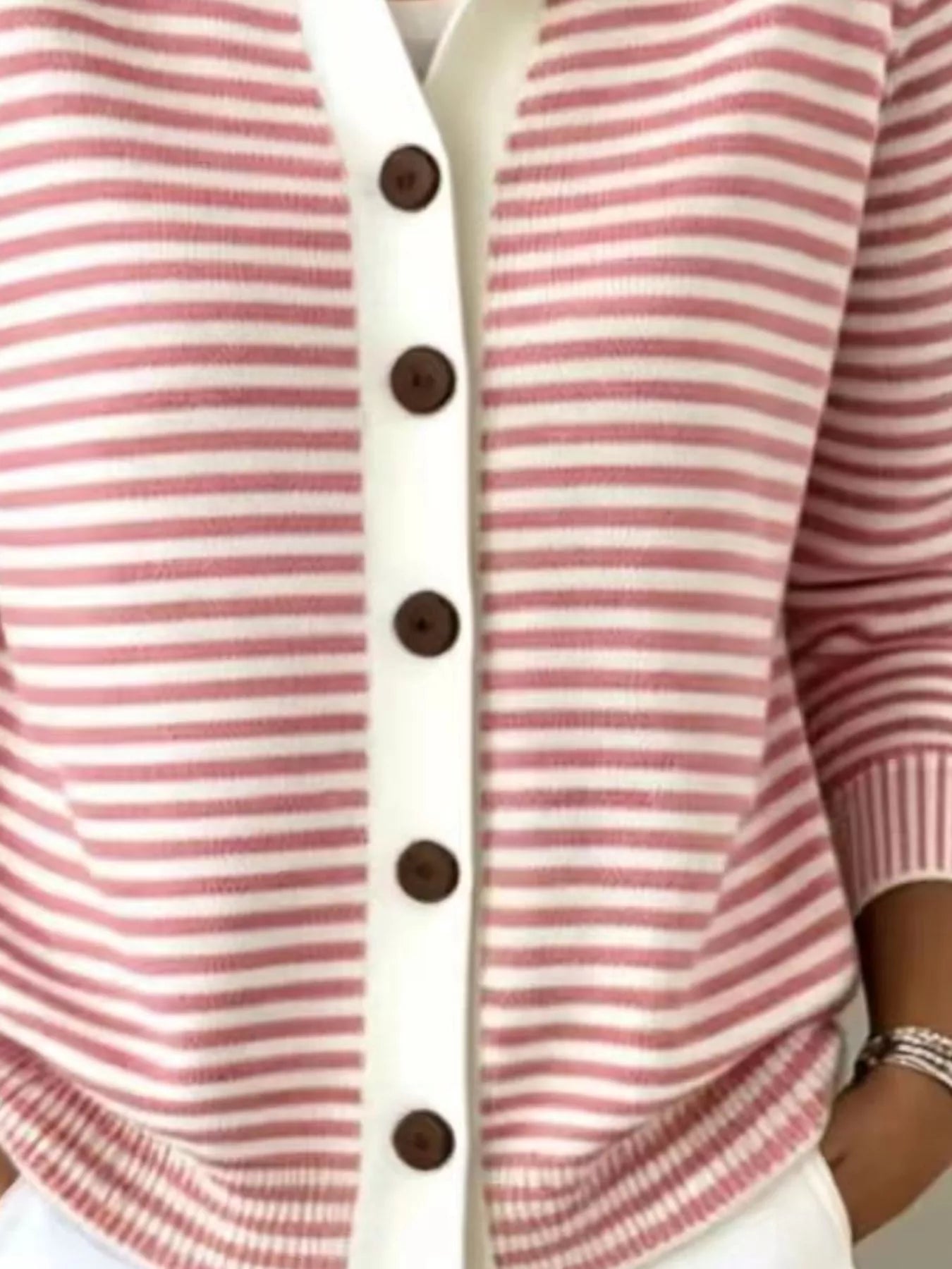 Full Size Striped Button-Down Knit Cardigan Plus Size