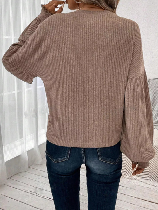 Ribbed Knit Long Sleeve T-Shirt