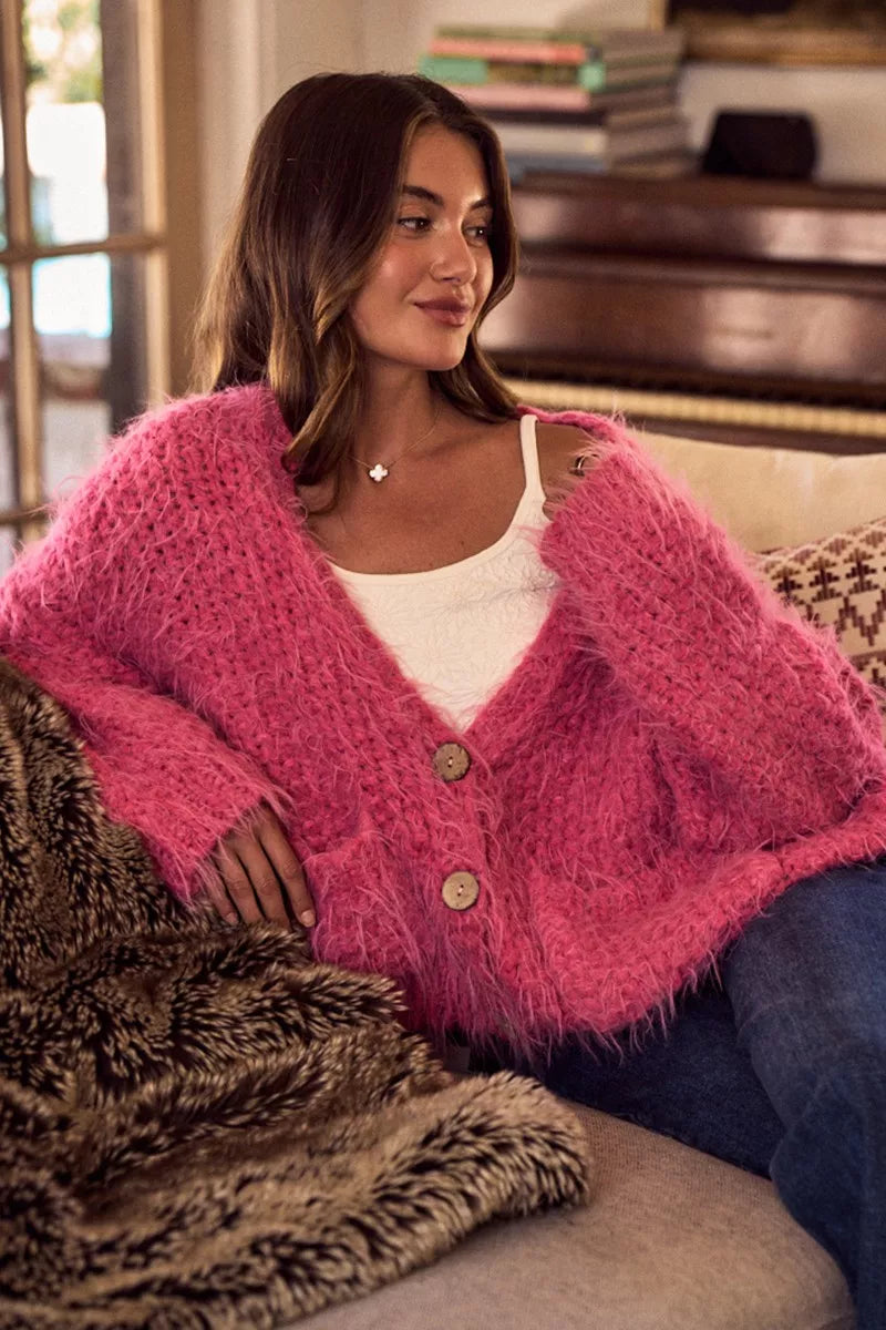 SO ME Soft Touch Hairy Loose Fit Cozy Sweater Cardigan