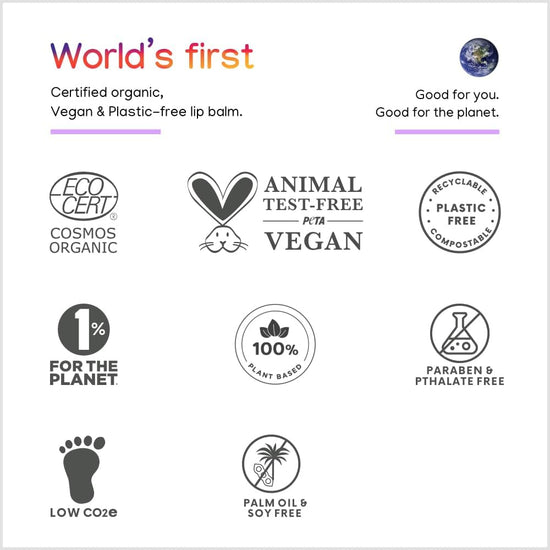 ILIKA Lip Balm, Organic,100% Plant-Based, 2X Volume, Low CO2e - COSMOS Certified Organic, PETA Certified Vegan & Cruelty-Free, Biodegradable Tube 4 Pack, Essential Collection