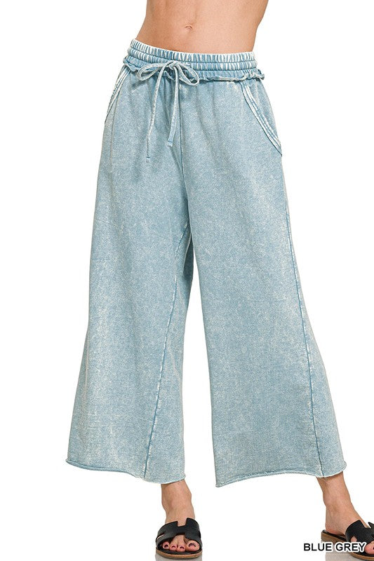 Zenana French Terry Palazzo Pockets Womens Pants S-XL BlueGrey