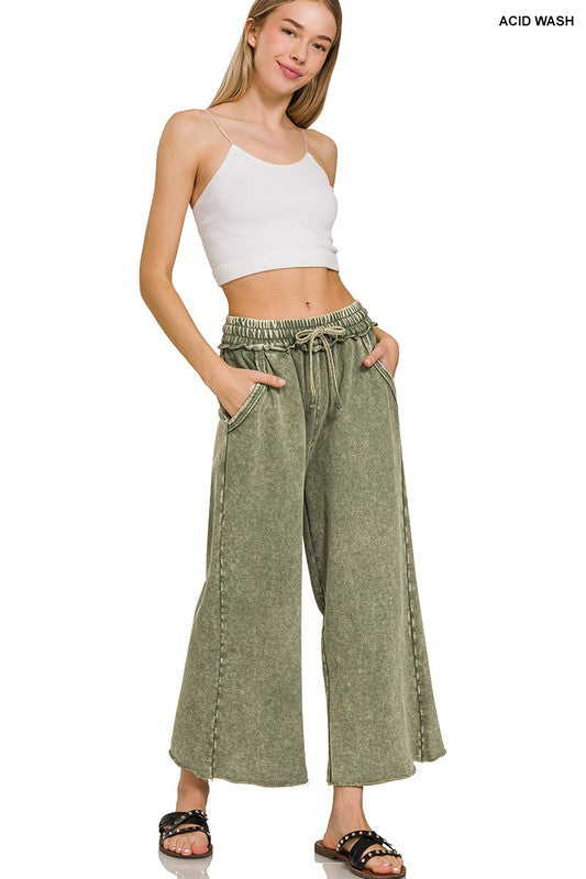 Zenana French Terry Palazzo Pockets Womens Pants S-XL BlueGrey