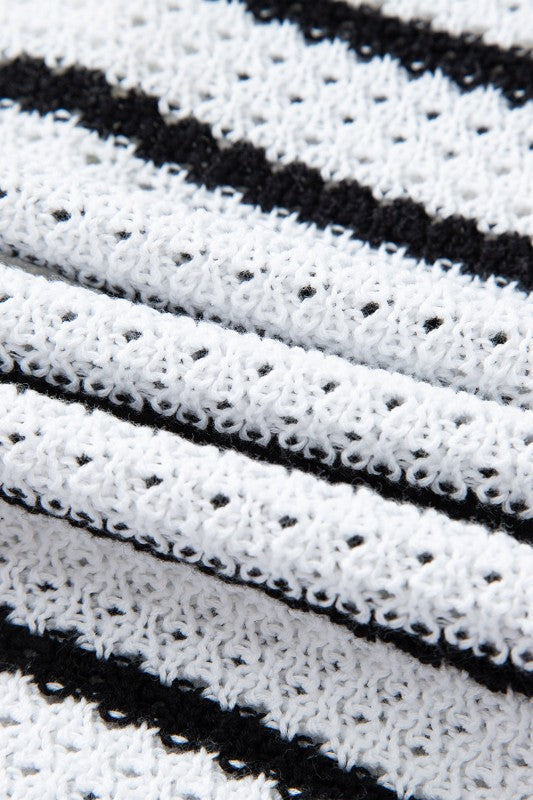 Stripe Buttoned V-Neck Sweater Knit Top