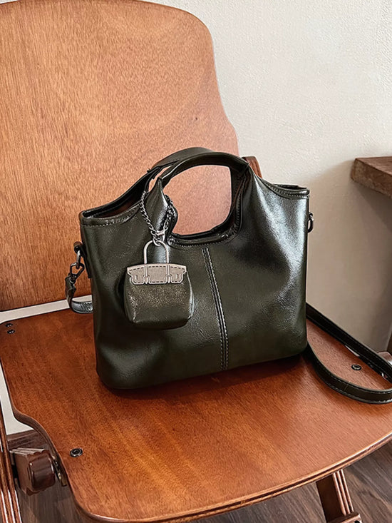Leather Crossbody Bag with Charm