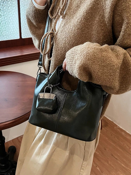 Leather Crossbody Bag with Charm