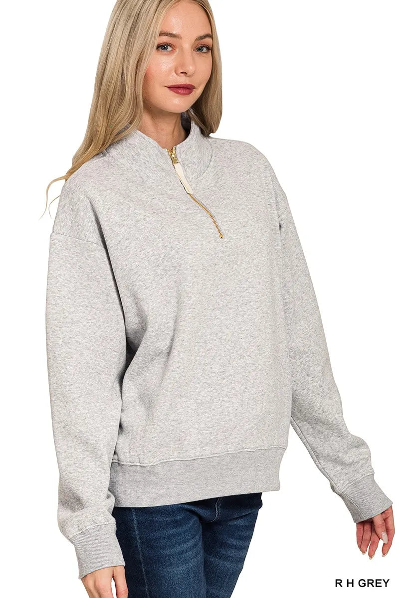 Zenana Fleece Half Zip Sweatshirt
