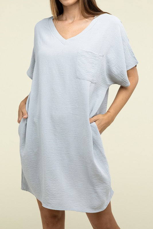 Zenana Woven Airflow V Neck Womens Dress Pockets S-XL 3Colors
