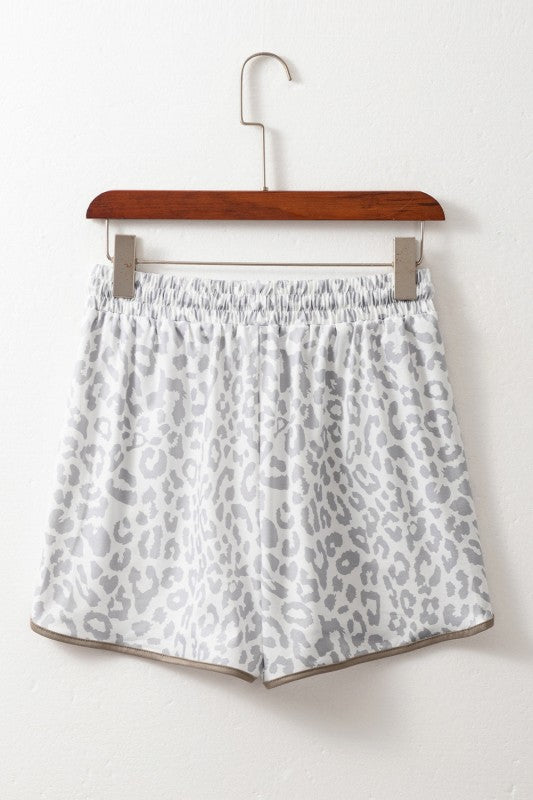 Leopard Contrast Trim Elastic Drawstring Shorts