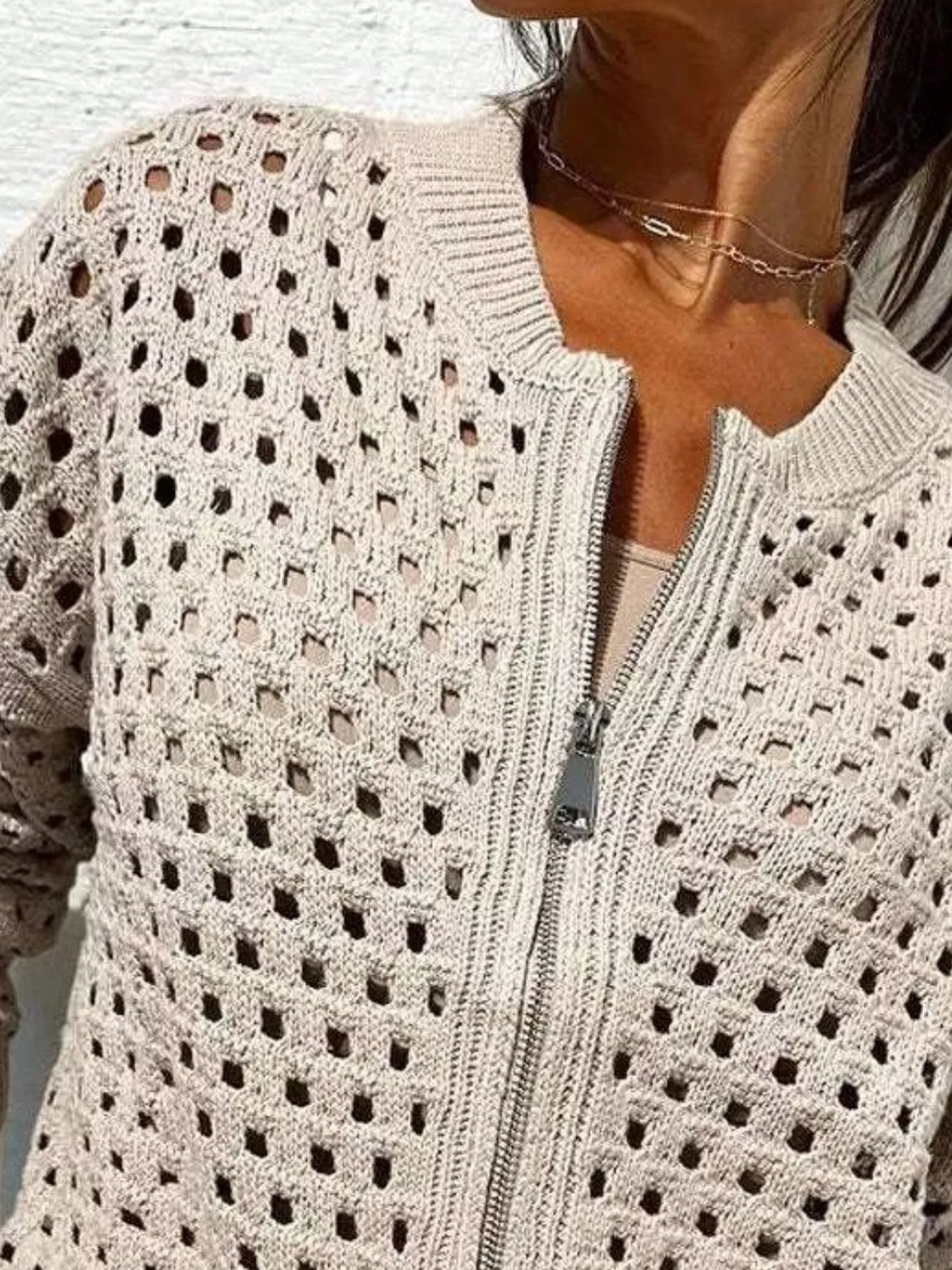 Full Size Crochet Knit Zip-Up Cardigan Plus Size