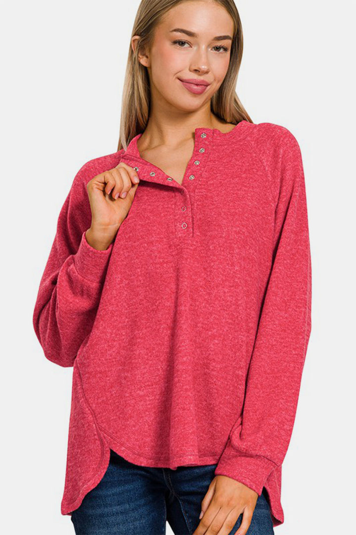 Zenana Full Size Brushed Melange Hacci High-Low Womens Sweater S-3X
