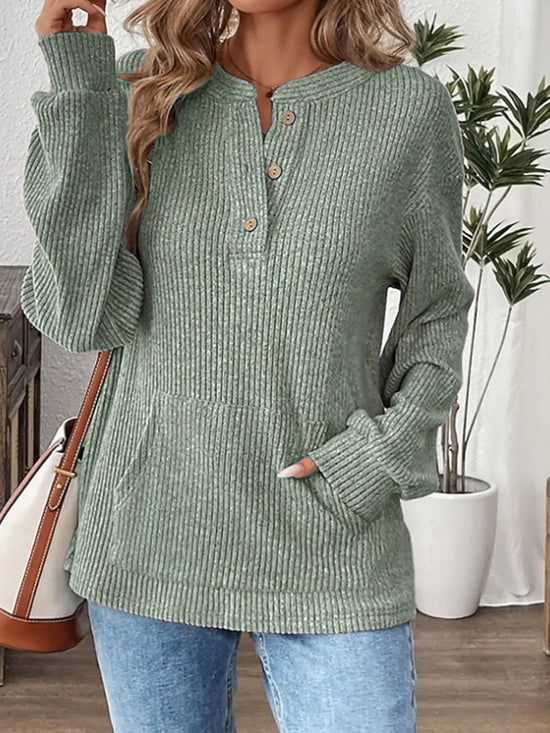 Ribbed Button Detail Long Sleeve T-Shirt
