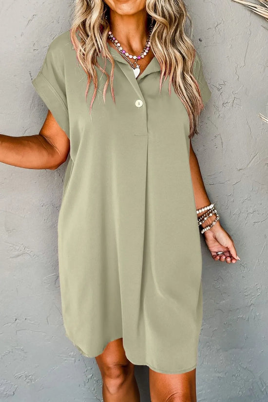 Collared Neck Short Sleeve Mini Dress