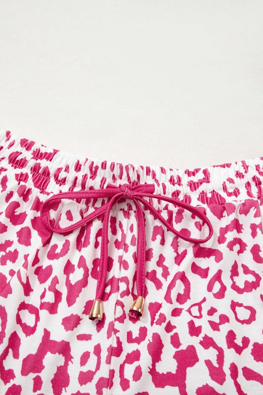 Leopard Contrast Trim Elastic Drawstring Shorts