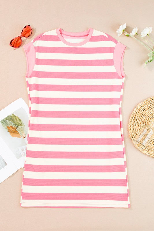 Stripe Cap Sleeve T-Shirt Dress