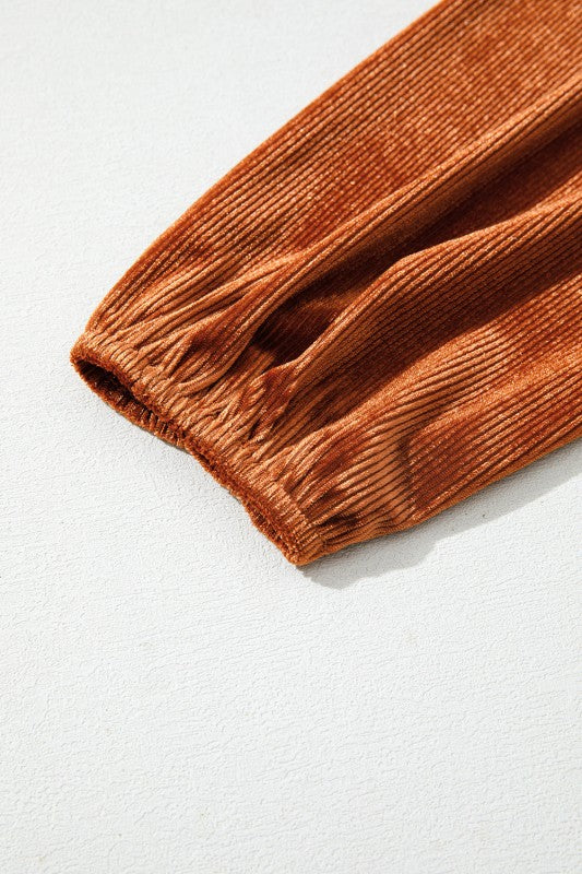 Velvet Ribbed Square Neck Puff Sleeve Top