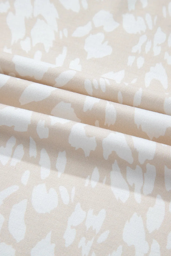 Leopard Print V Neck Side Slit Loose Fit T Shirt