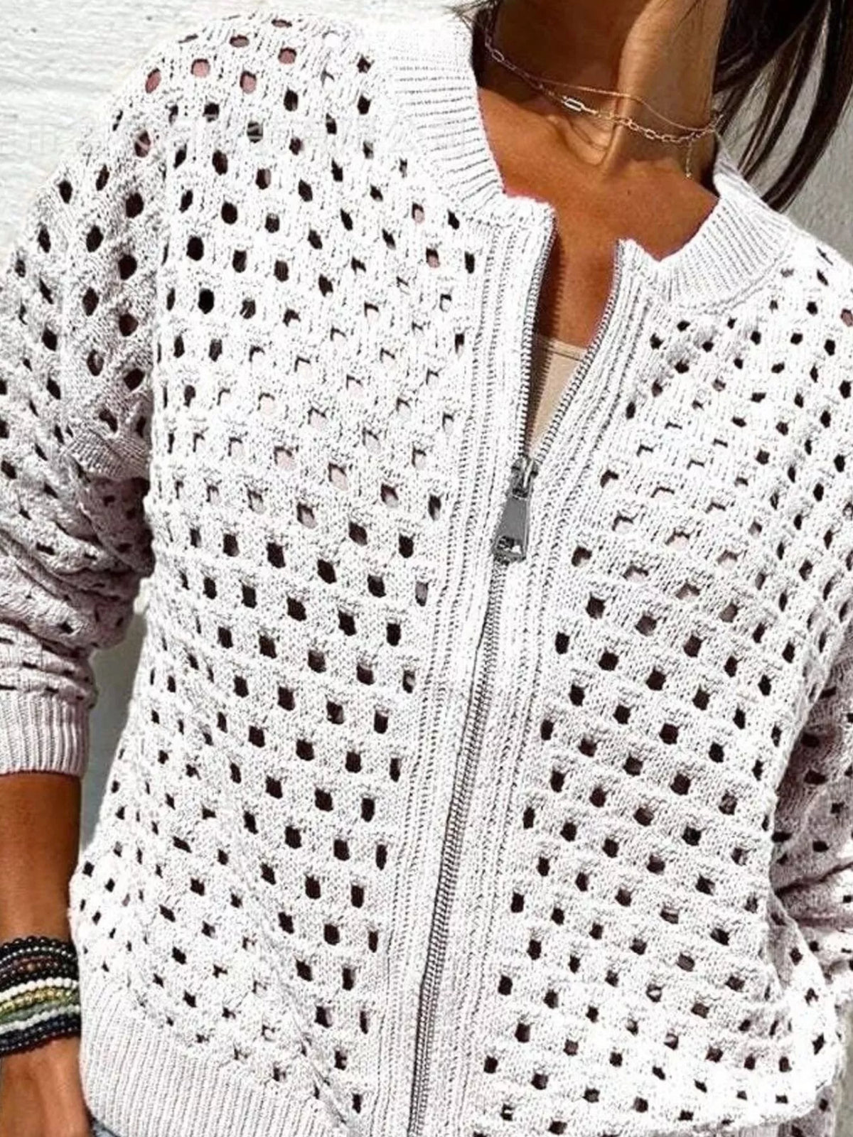 Full Size Crochet Knit Zip-Up Cardigan Plus Size