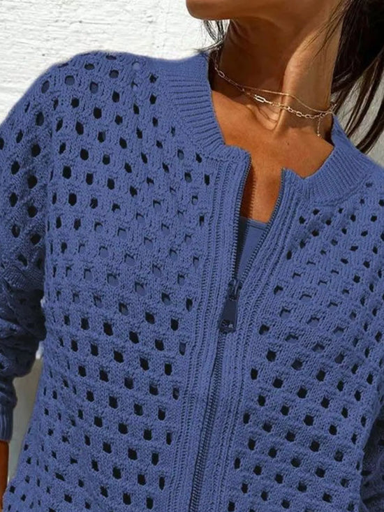 Full Size Crochet Knit Zip-Up Cardigan Plus Size