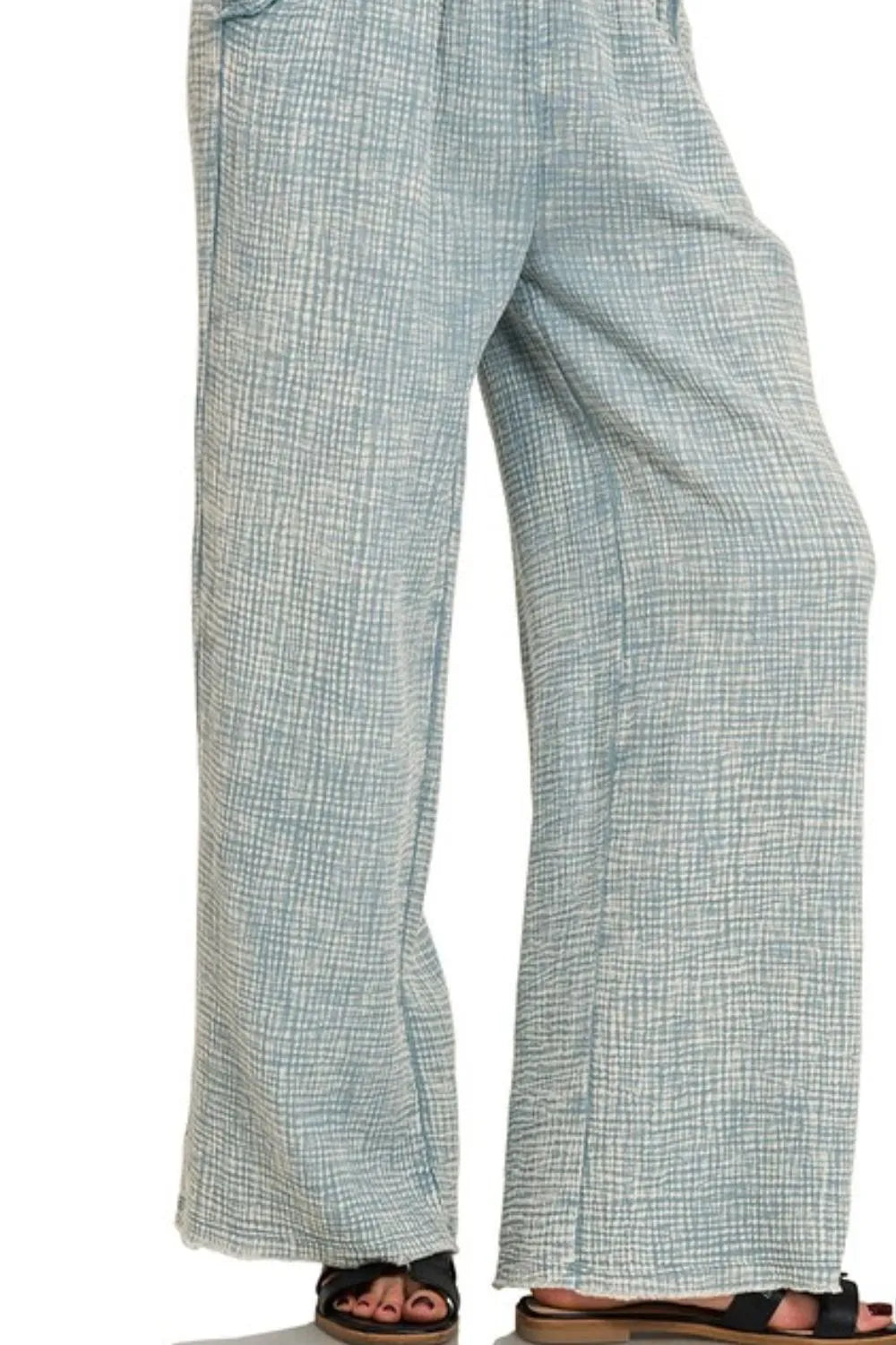 Zenana Washed Double Gauze Elastic Band Waist Womens Pants