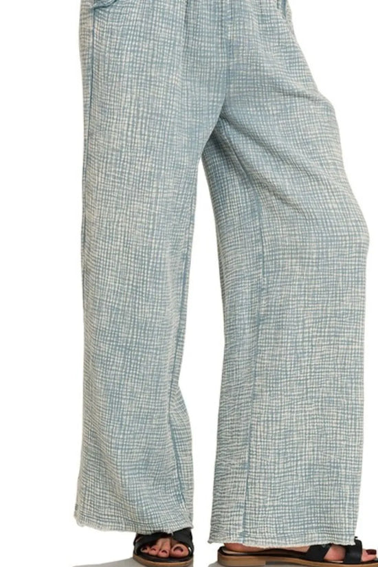 Zenana Washed Double Gauze Elastic Band Waist Womens Pants