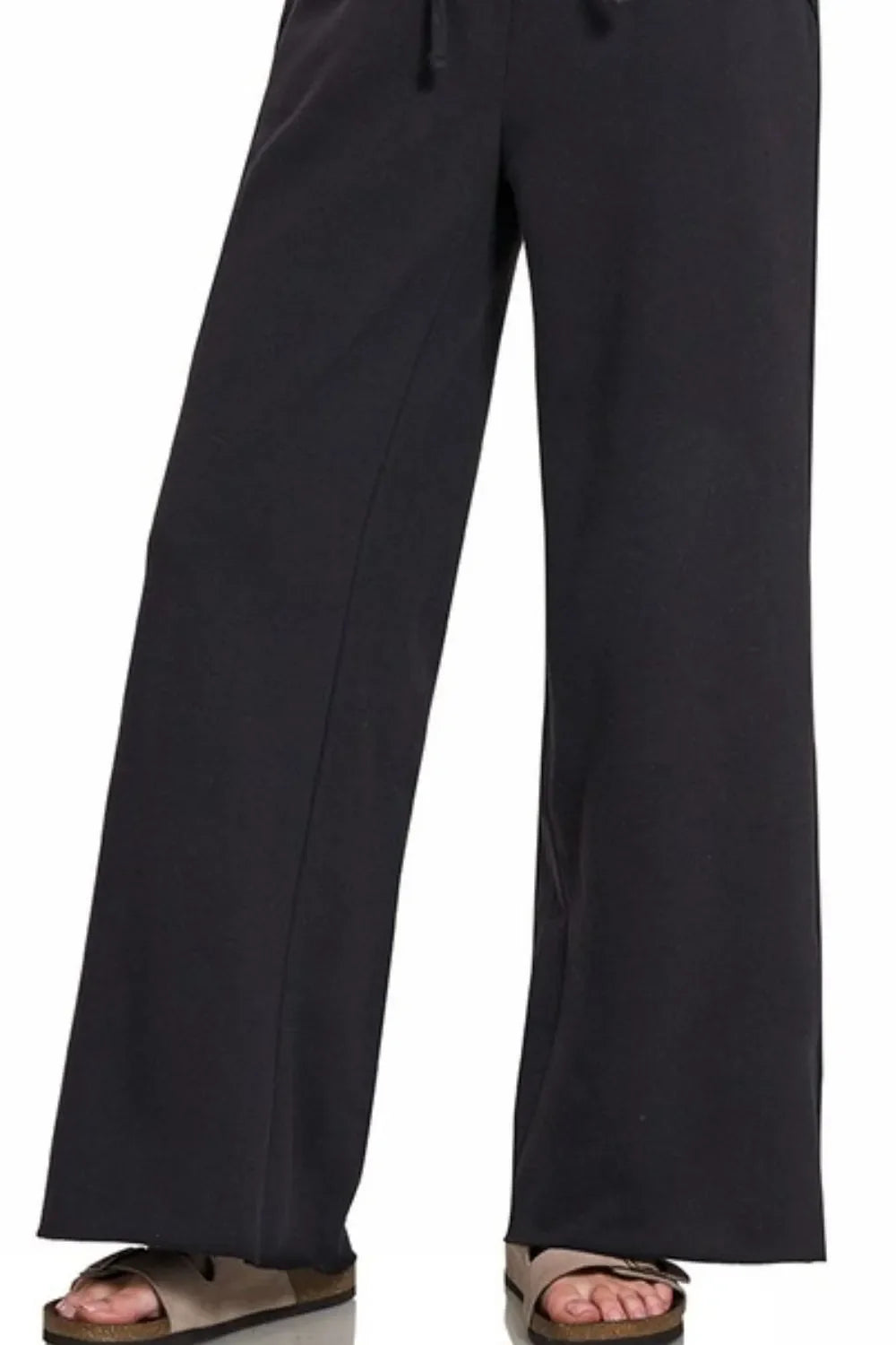 Zenana Fleece Exposed Seam Wide Leg Womens Sweatpants
