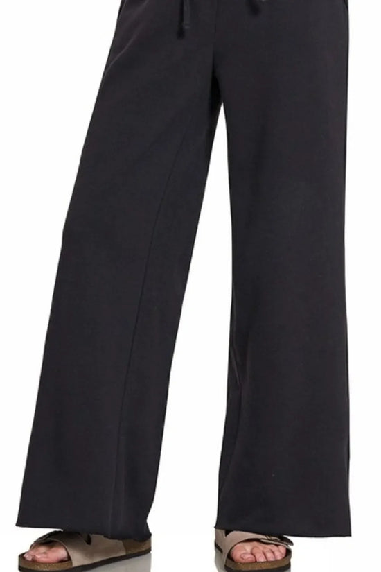 Zenana Fleece Exposed Seam Wide Leg Womens Sweatpants